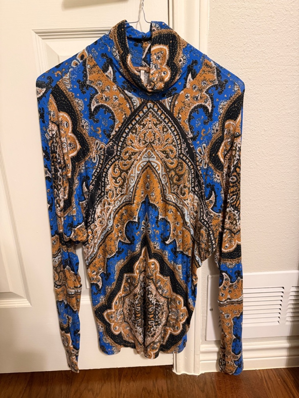 Free People Women’s Blue Paisley Turtleneck Top